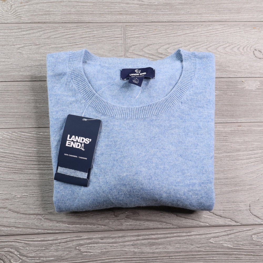 NWT Lands End 100% Cashmere Crewneck Sweater Men's L Light Blue
